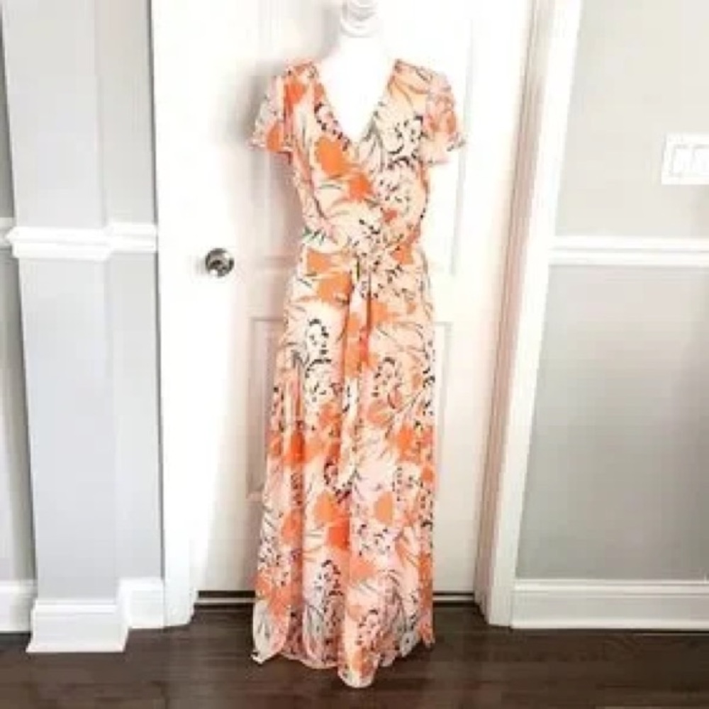 Chetta B Orange and Cream Floral Maxi Dress